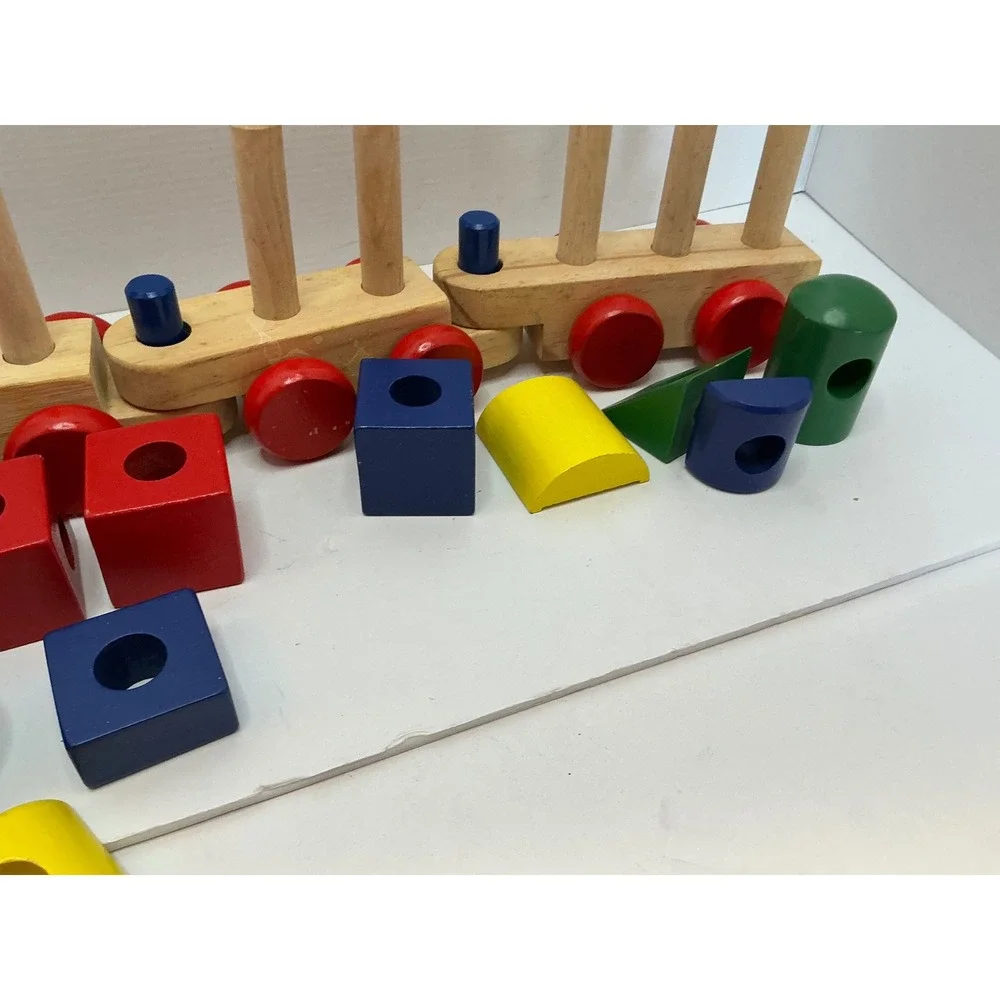 Melissa & Doug Wooden Stacking Train Toy Colorful Geometric Blocks Toddler Set